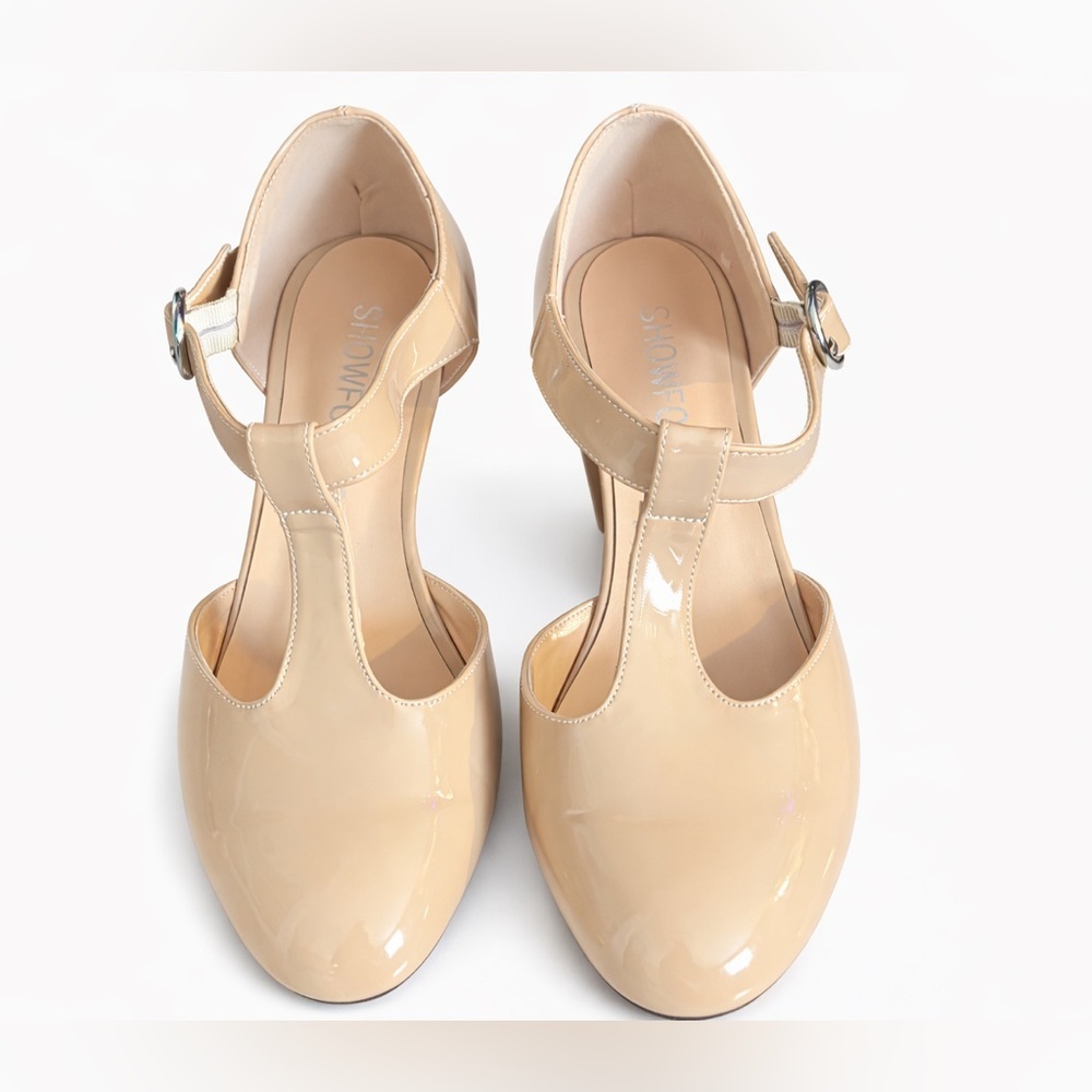 SHOWFOREST T-Strap Wedge Pumps Women’s Size 9 Patent Round Toe NEW No Tags